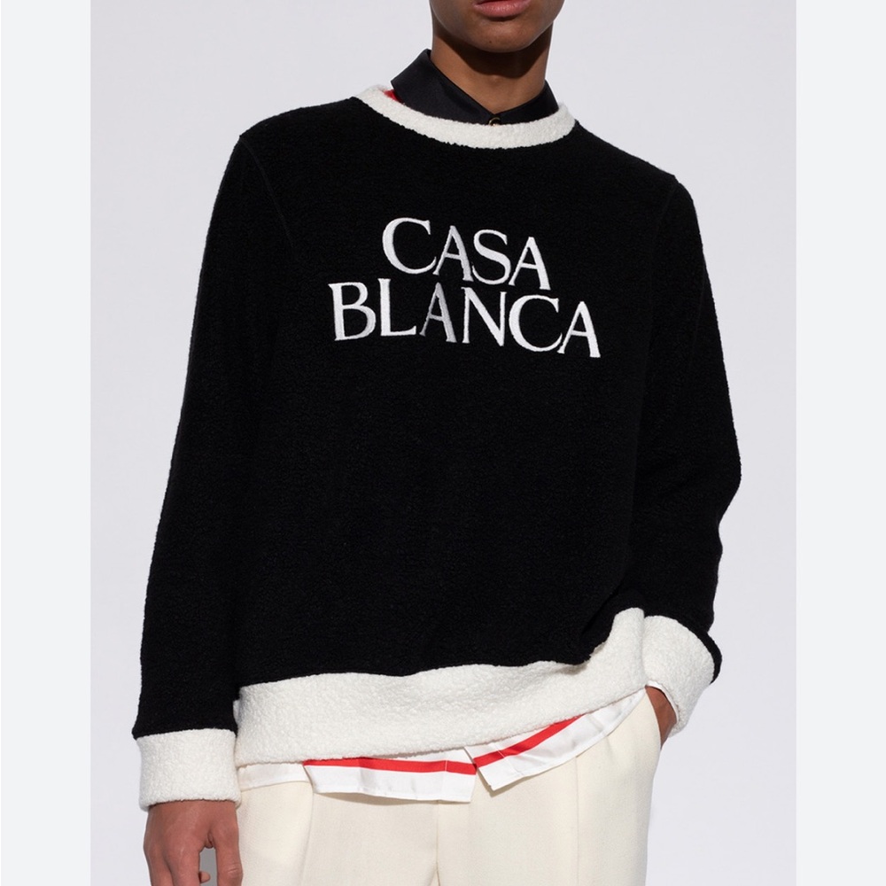 CASABLANCA Tennis Club Terry Cloth Embroidered Pullover Sweater Small